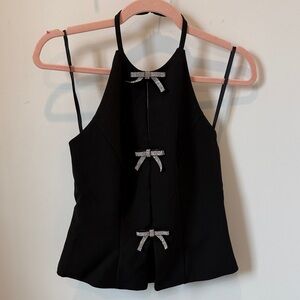 Stylish Black Halter Top with Bow Details